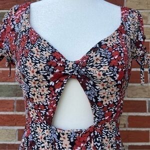 ❤️ Free People Miss Right Keyhole Tie Cap Sleeve Floral Multicolor Mini Dress
